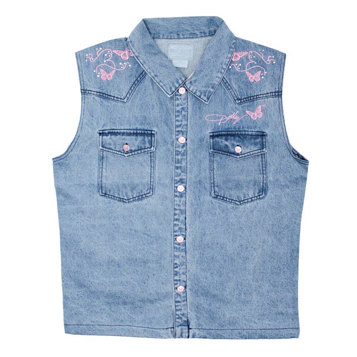 Butterfly Ebroidered Jean Vest With Rhinestones Junior Top for wholesale by Rockabilia