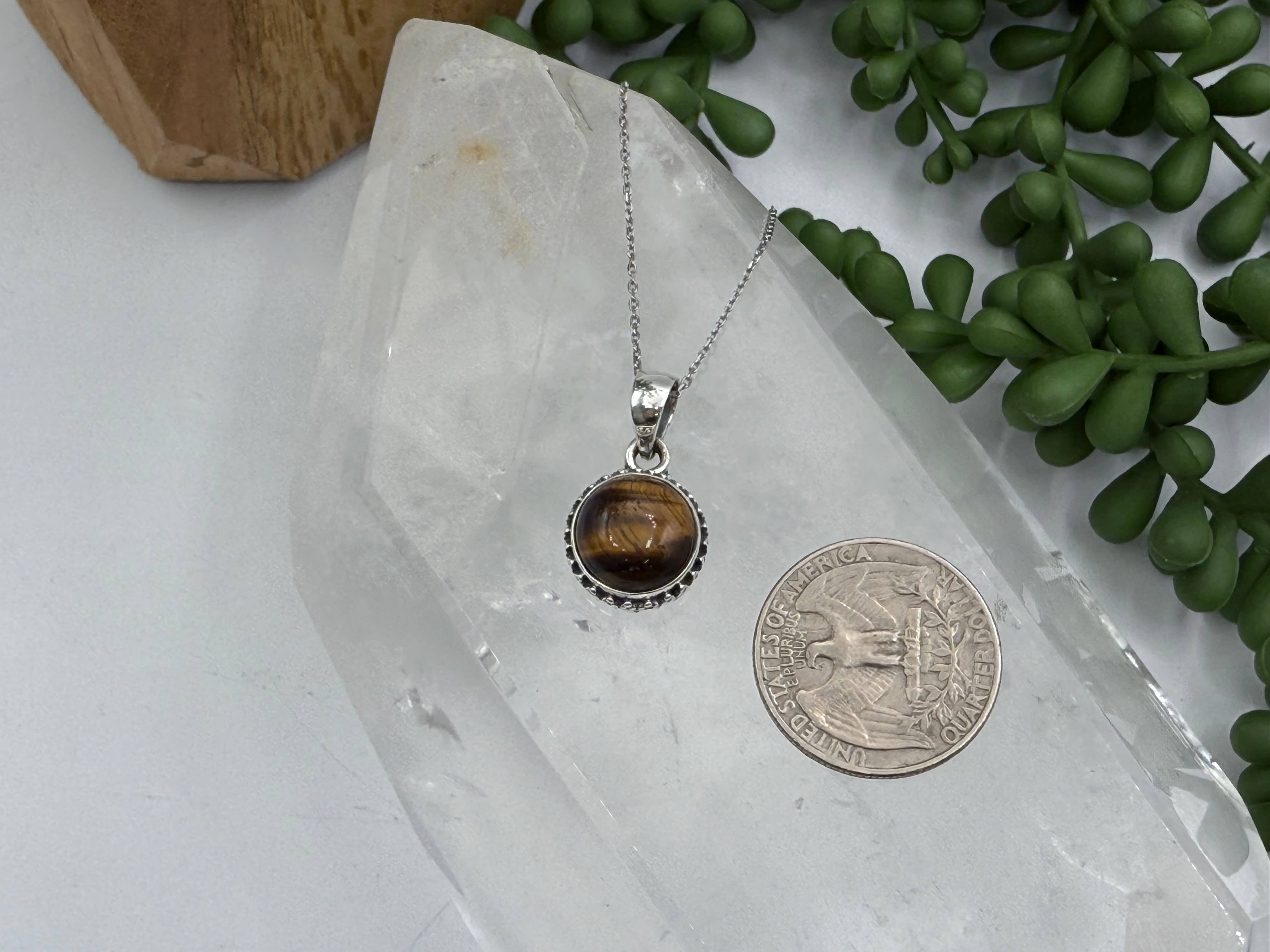 Meraki Gemstones – wholesale Individual charm/pendant – Yellow Tiger Eye Round Cab-10mm Pendant Sterling Silver/9254