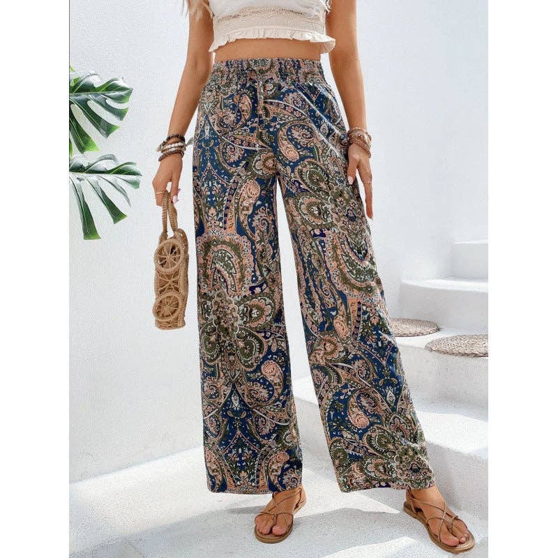 safistyle - Wholesale Pants - Women's - Printed Elastic Waist Wide-Leg Pants for Women1