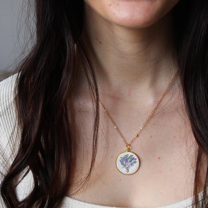 The Watermark Design - Wholesale Pendant/Charm Necklace - Lavender Wildflower Bouquet Necklace5