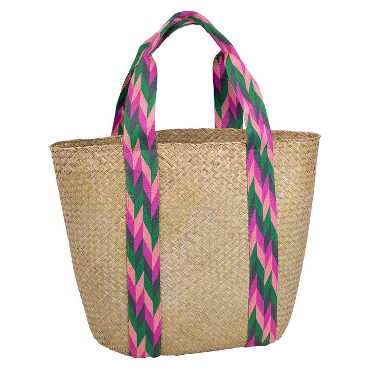 Exuma Panier en Paille Naturel/Rose/Vert/Gris 17x12,5x6 pour la vente par The Royal Standard