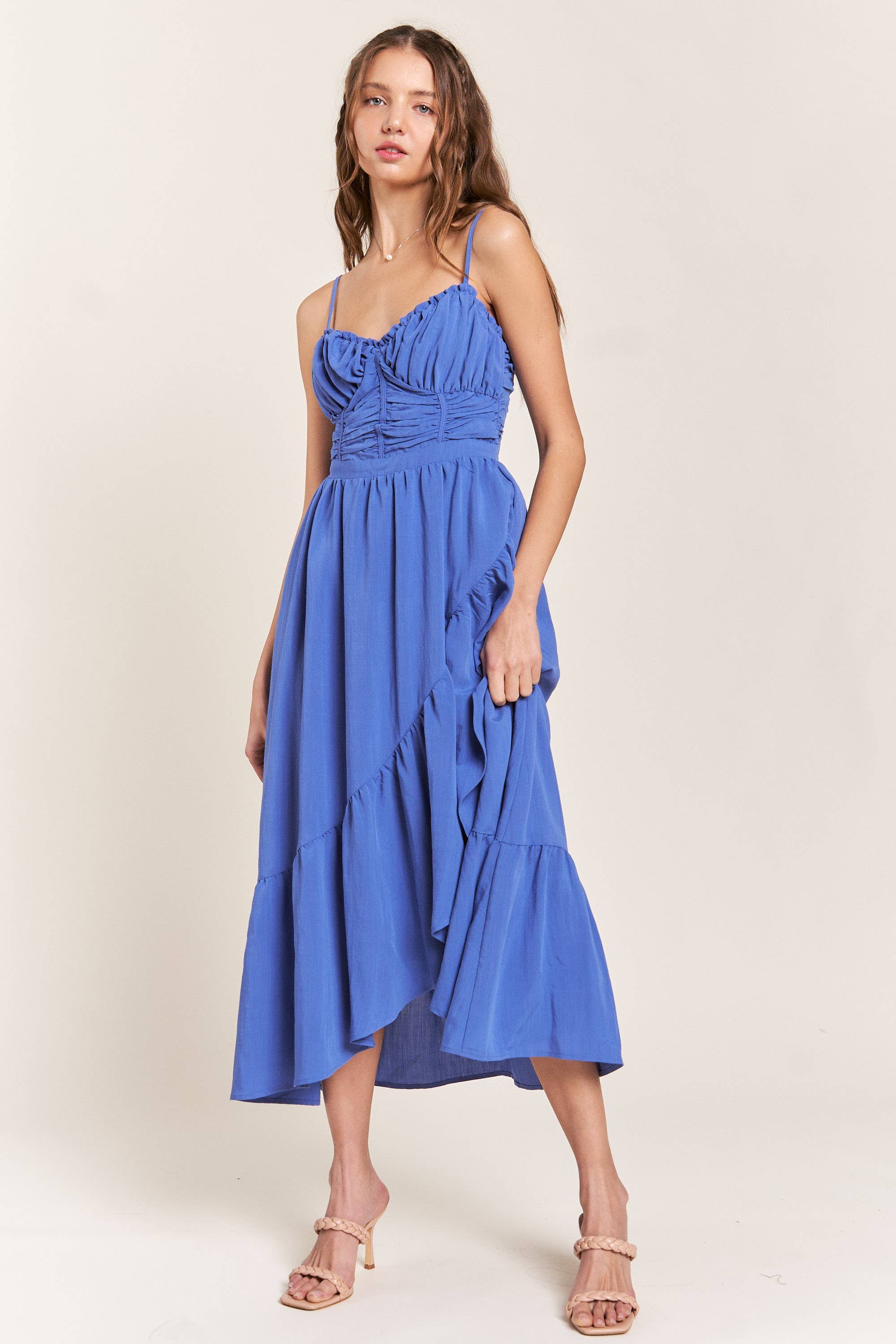 In The Beginning - Wholesale Dress – Women's - Blue Side Cutout Detailed Maxi Dress