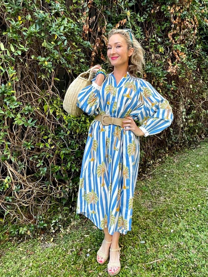 CABANA BUTTON THROUGH DRESS BLUE for wholesale by Roselle