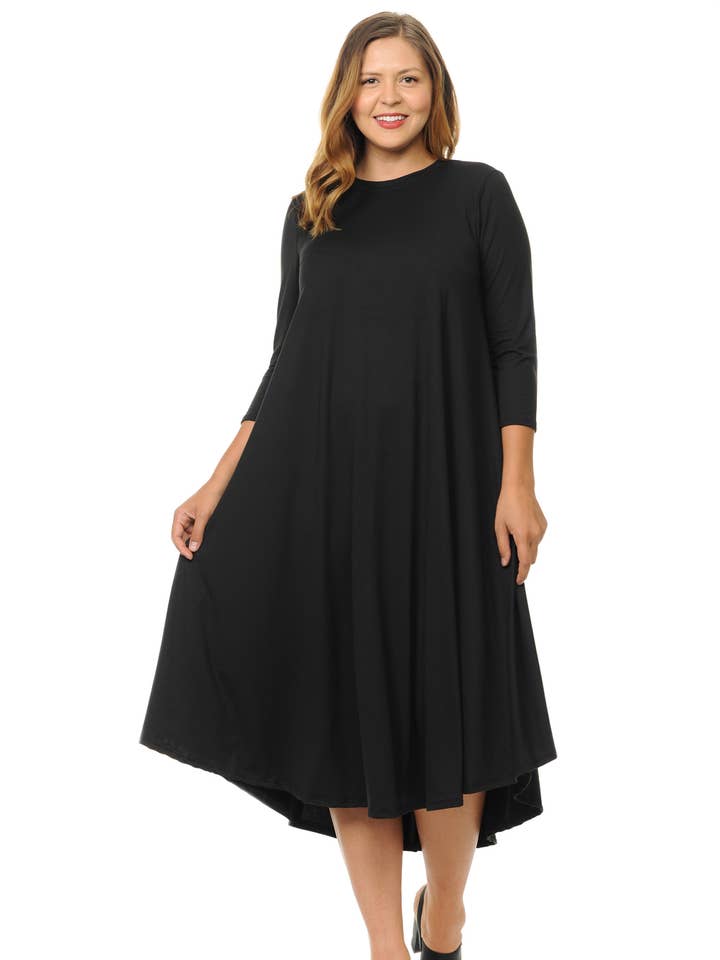 Allium - Wholesale Dress - Women's - A Line Swing Trapeze Midi Dress Plus