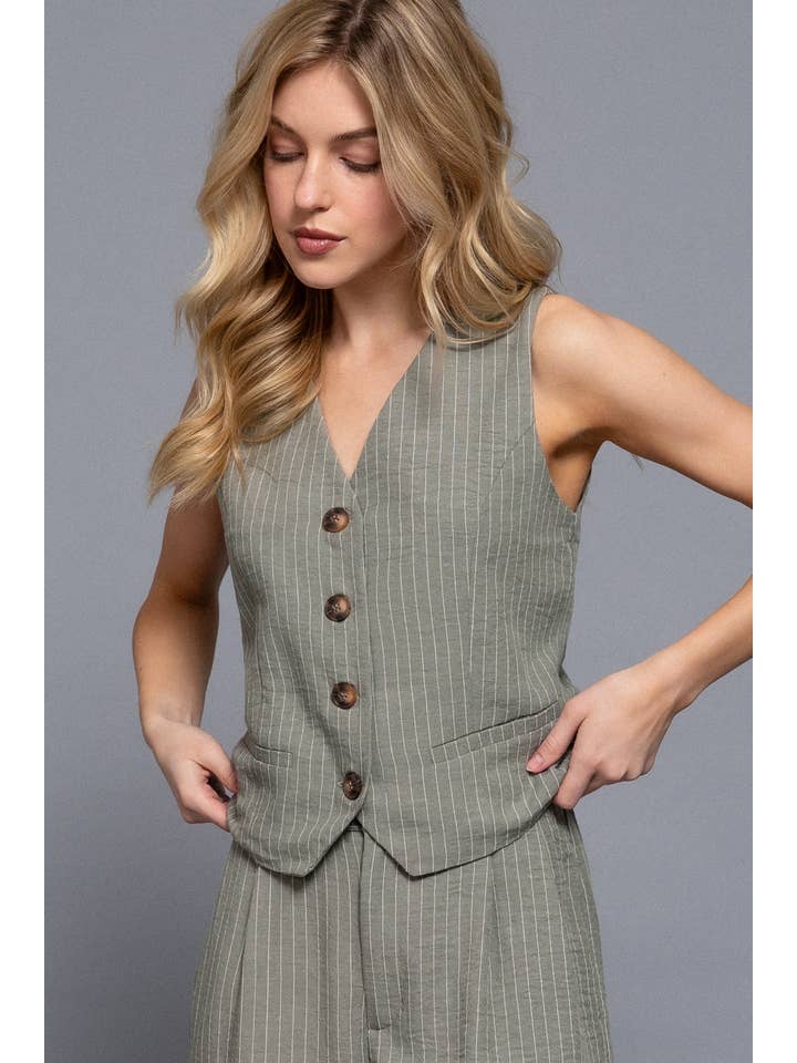 Active Basic | Active USA – Engroshandel Habitvest – til kvinder – V-udskæring Foran Knaplukning Linned Effekt Vest15