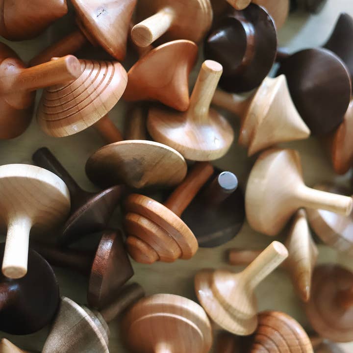 Make It Slow | Modern Woodworking the Old Fashioned Way - Wholesale Wood Toy - Kids - Toy Hardwood Top Spinner | Classic Game Stocking Stuffer