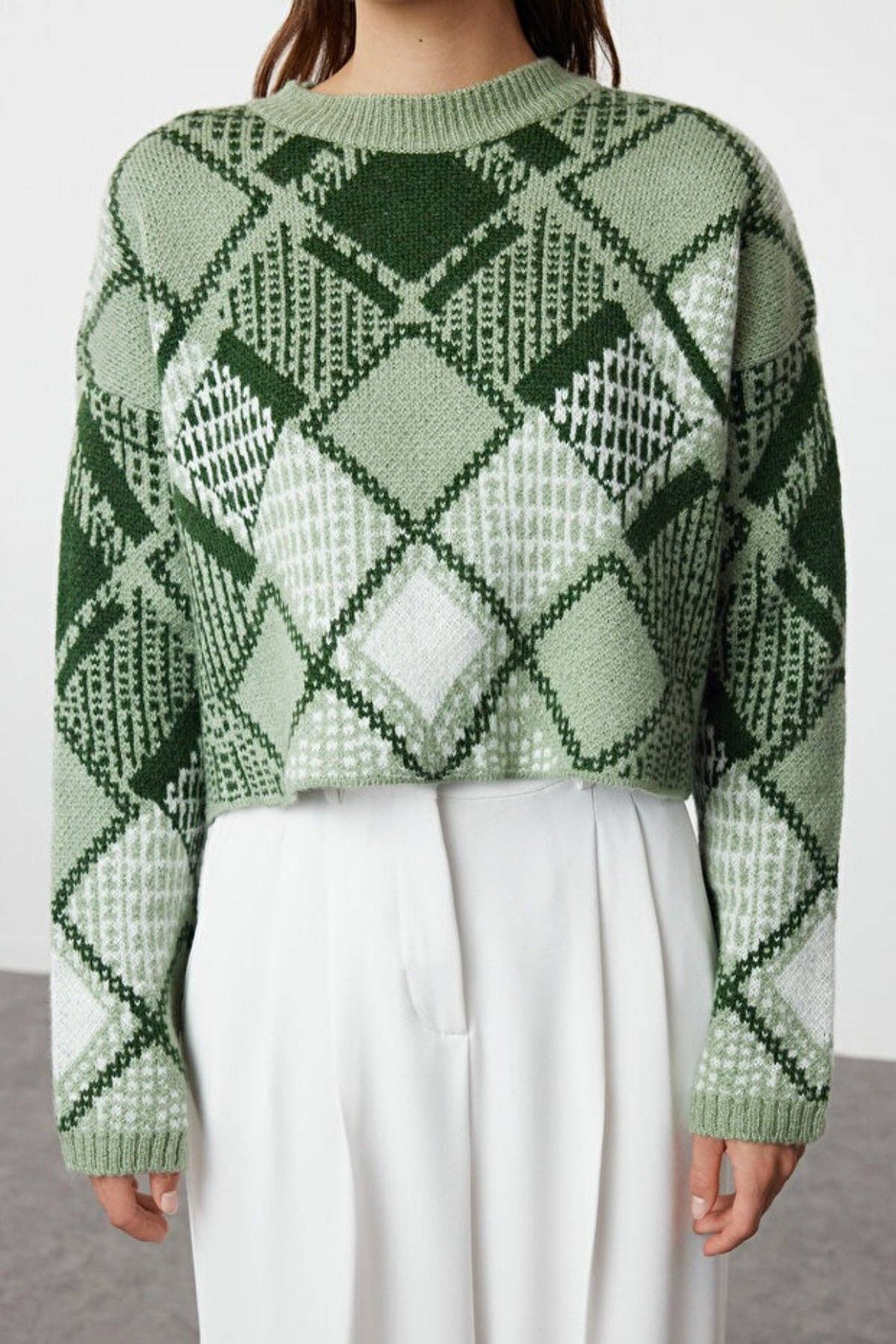 Hoxton Gal – Pulôver - Mulher por atacado – Camisola de Malha com Padrão Argyle e Corte Oversized1