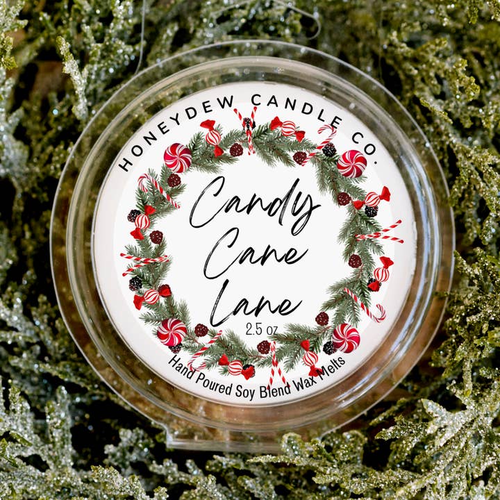 Candy Cane Lane Wachsmelts 2,5 oz für den Großhandel von Honeydew Candle Co.