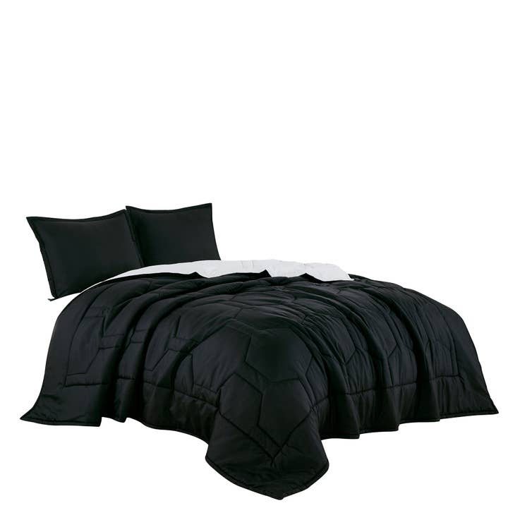 Linen Mart - Wholesale Bedding Set - Reversible Modern Black White Quilt Set2