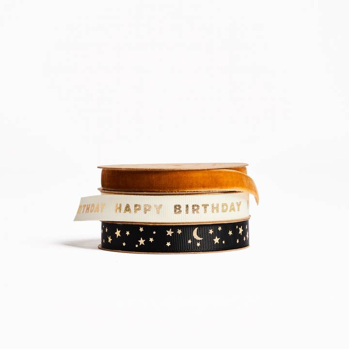 Abigail Jayne Design - Wholesale Ribbon - Gift Wrapping - Gold Star Black Grosgrain Ribbon