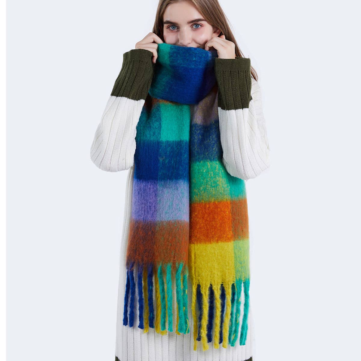 ACCITY - Wholesale Scarf - Women's - olorful Mohair Checkered Scarf - Thick Wrap_CWASC01679