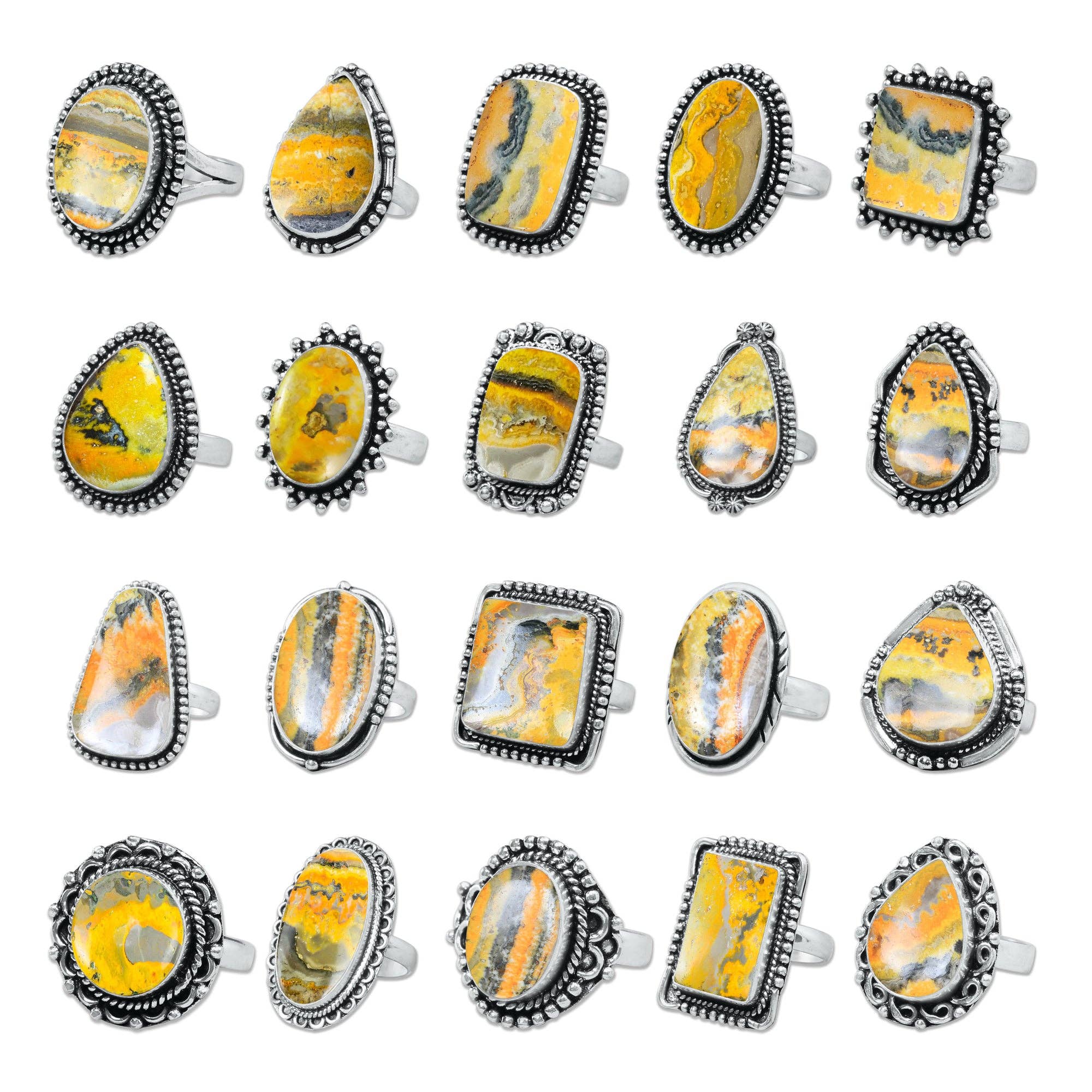 Handmade Jewels - Wholesale Cocktail/Statement Ring - Bumblebee Jasper Rings – Handmade, Silver-Plated, Designer  (Made to Order)0