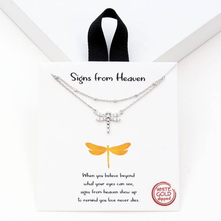 SOPHIA WHOLESALE - Wholesale Pendant/Charm Necklace - Dragonfly cubic zirconia double layered necklace