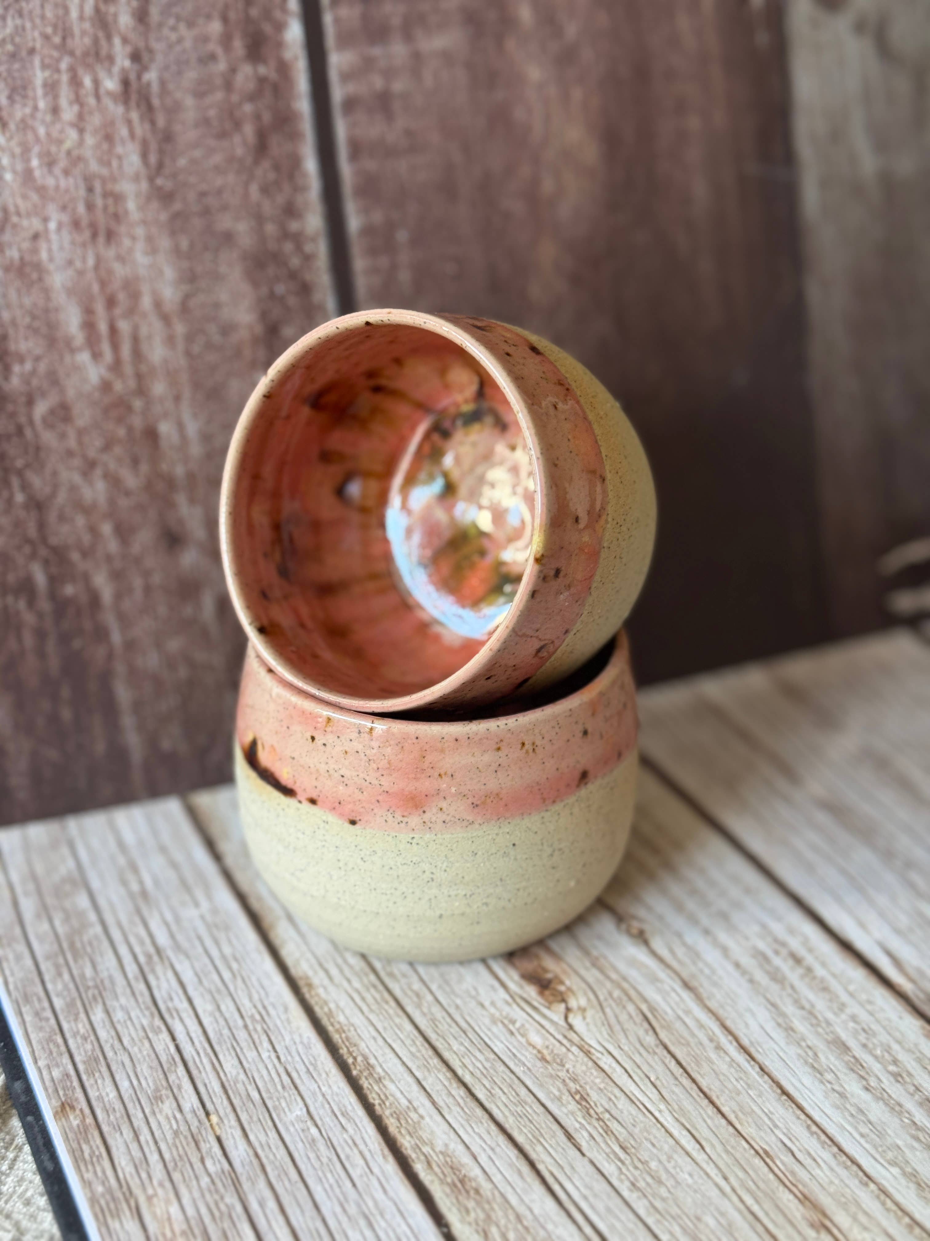 Wolf and Clay Pty Ltd - Wholesale Coffee mug - Mini hug mug in soft pink with brown spots