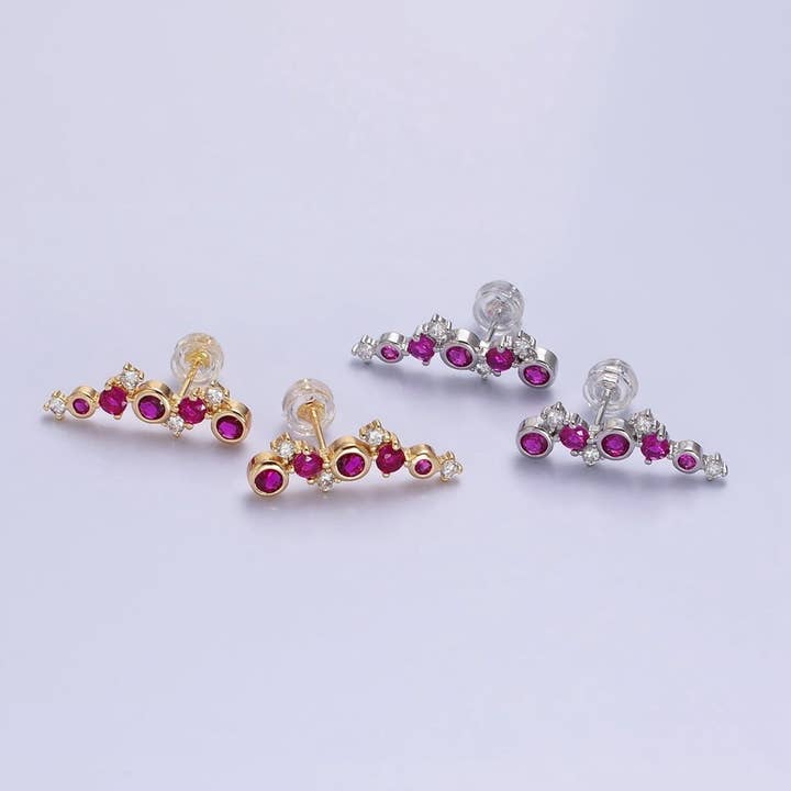 Pendientes pequeños en forma de circonita fucsia, pendientes pequeños con forma de trepador de orejas AB606 AB607 para venta al por mayor de Aim Eternal