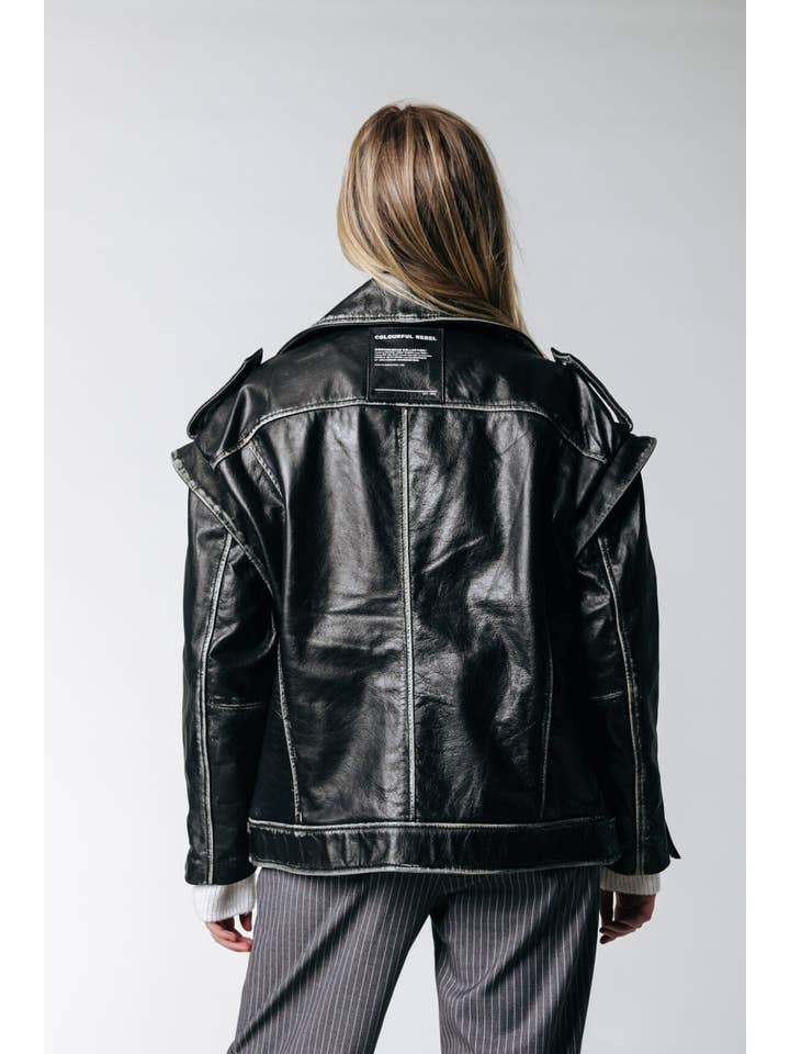 Sage Leather Biker Jacket | Black for wholesale on Faire