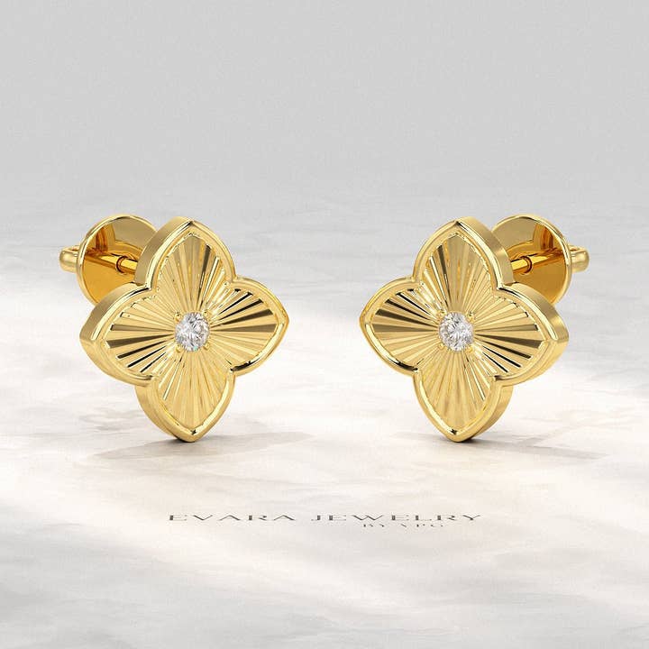 Clover Floral Diamond Earrings for Her for wholesale by Evara Jewelry