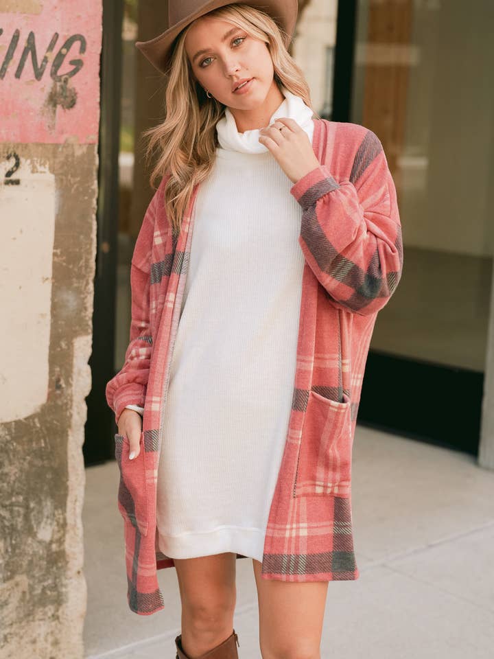 Phil Love - Wholesale Kimono - Women's - T872F02 - Preppy Plaid Loose-Fit Women's Kimono Cardigan21