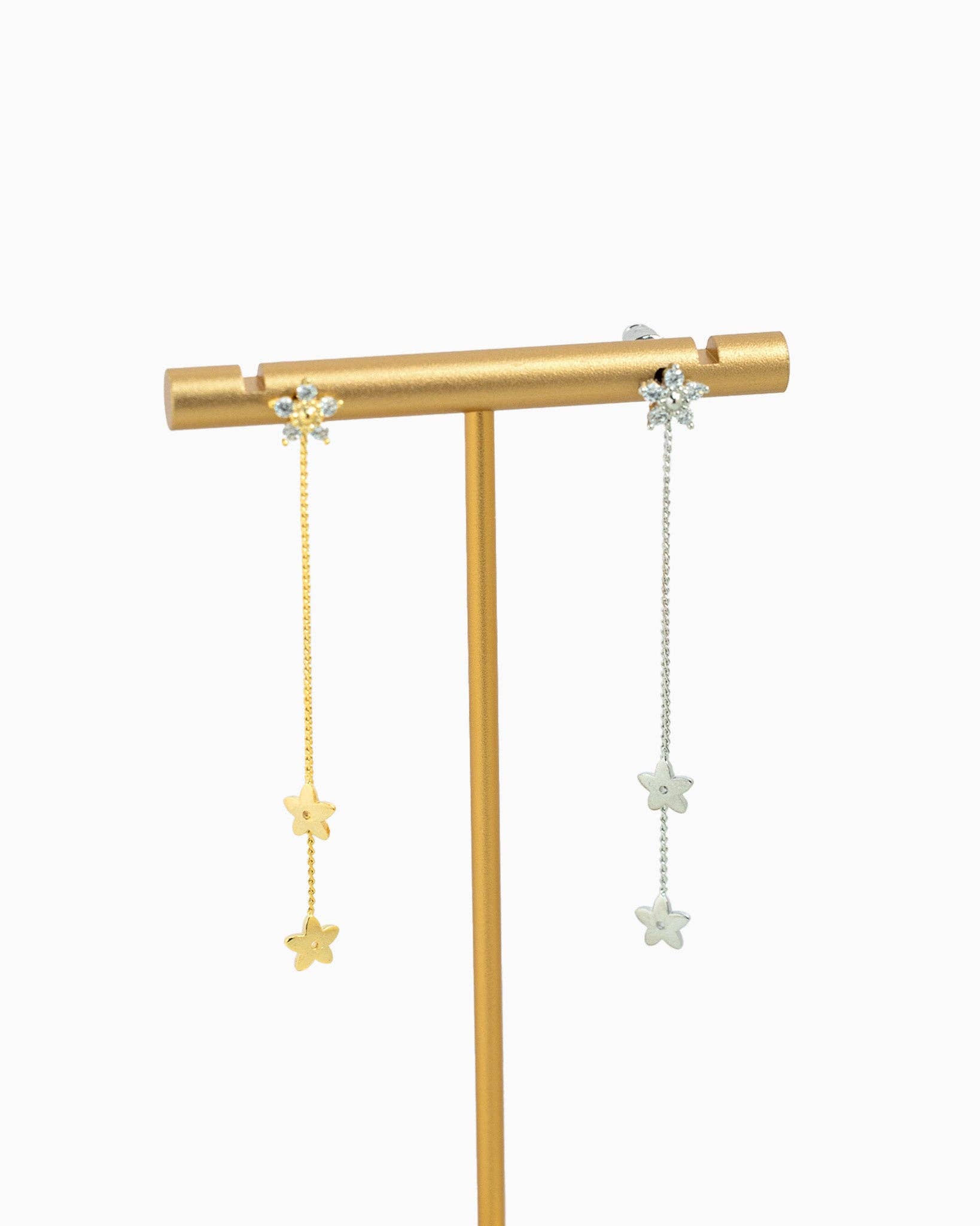 Sessori - Vente Boucles d'oreilles pendantes - Boucles d'oreilles pendantes duo en cristal CZ fleur2