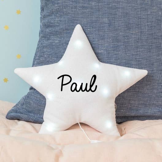 Personalized white linen star musical night light for wholesale by oh la la paris