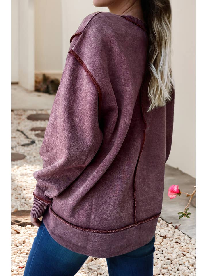 Little Daisy Closet - Wholesale Sweatshirt - Women's - LDC Minera Wash Exposed Seam Split Pullover Sweatshirt1