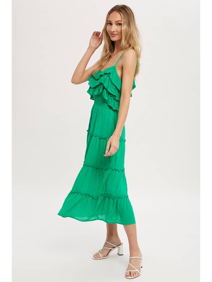 Bluivy – Großhandel Kleid – Damen – GESTUFTES MIDIKLEID MIT SCHWEIZER PUNKTEN UND RÜSCHEN22