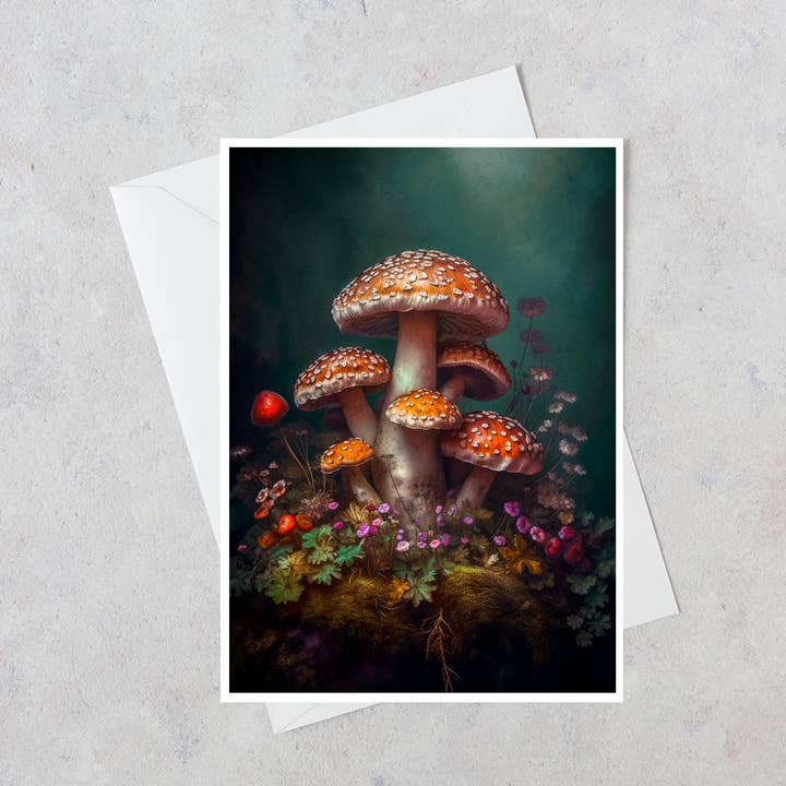 Vintage Mushroom and Flowers Blank Card RA49 for wholesale by Salty Alyce