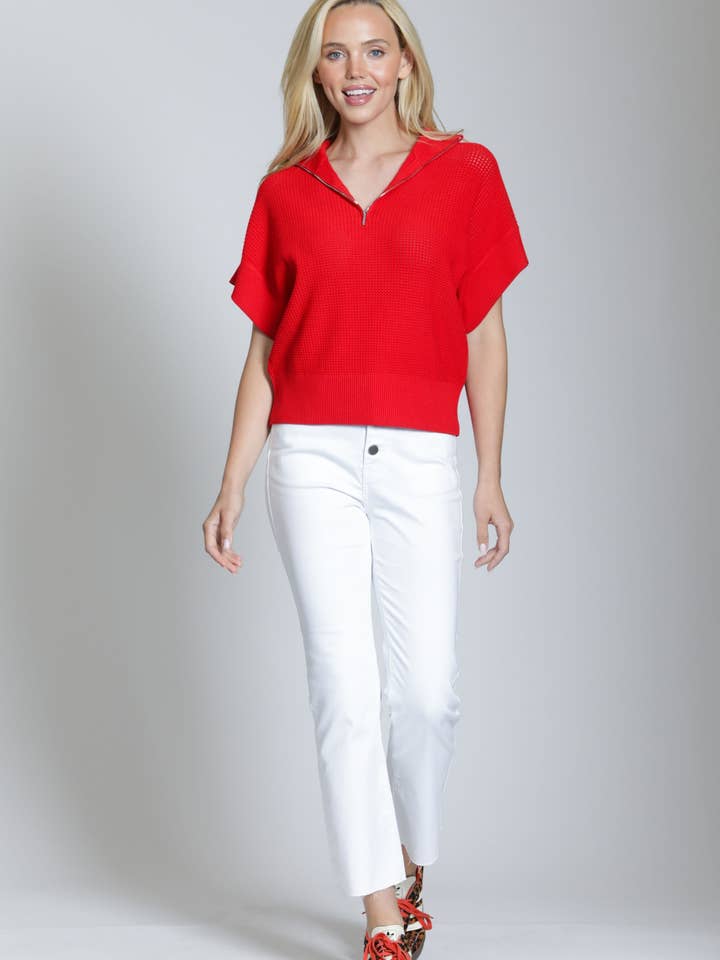 Suéter de punto abierto con cremallera 1/2 - ROJO para venta al por mayor de APNY