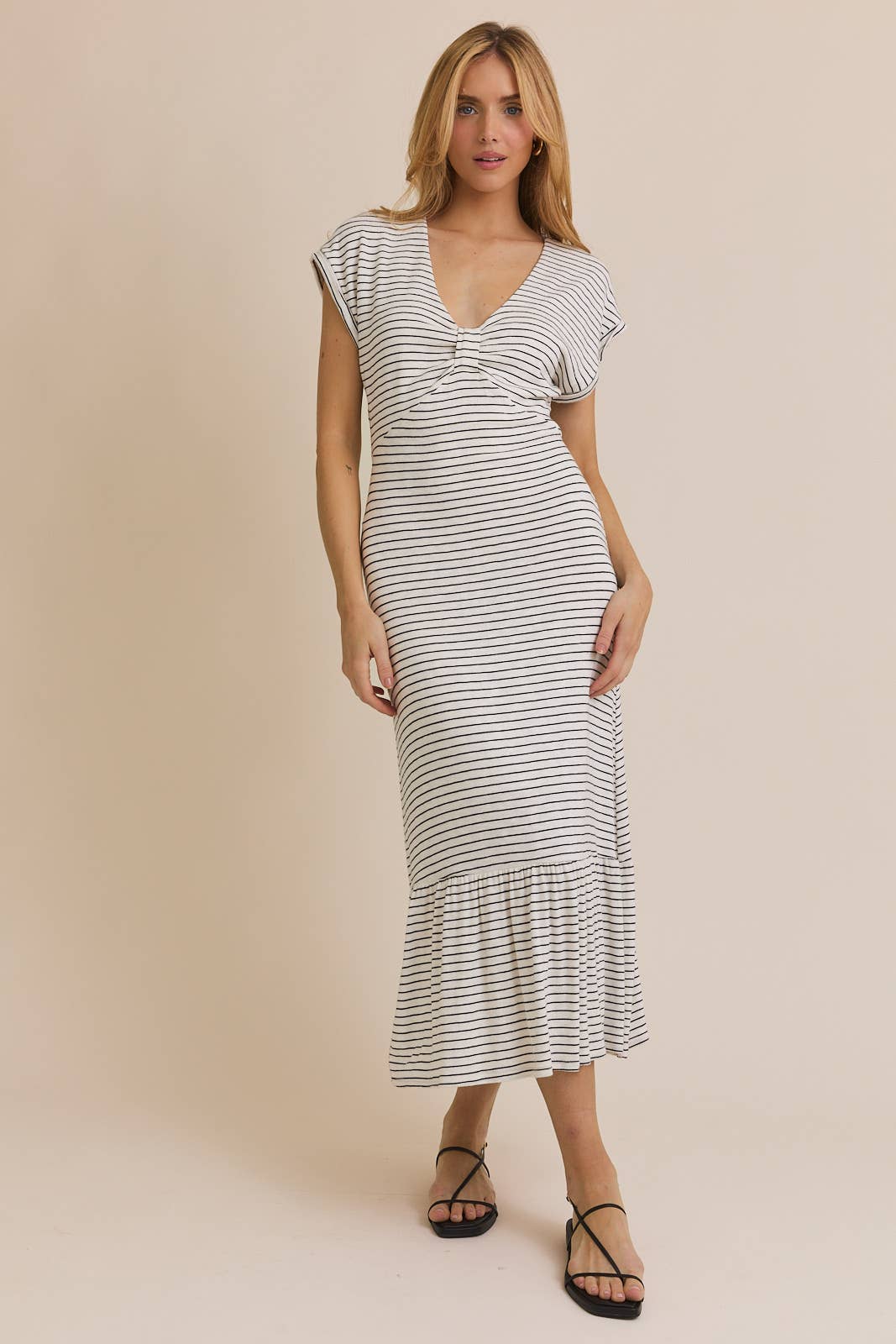 V-NECK SHORT SLEEVE STRIPE DRESS for wholesale on Faire1