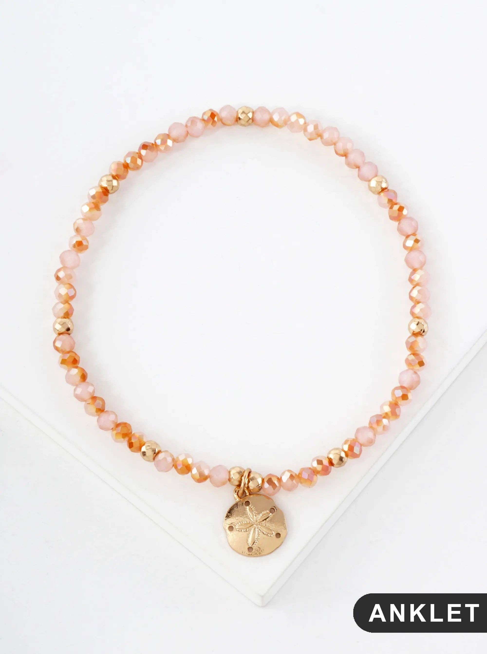 Wild Honey - Wholesale Anklet - Glass-Beaded Sand-Dollar Charm Stretch Anklet0