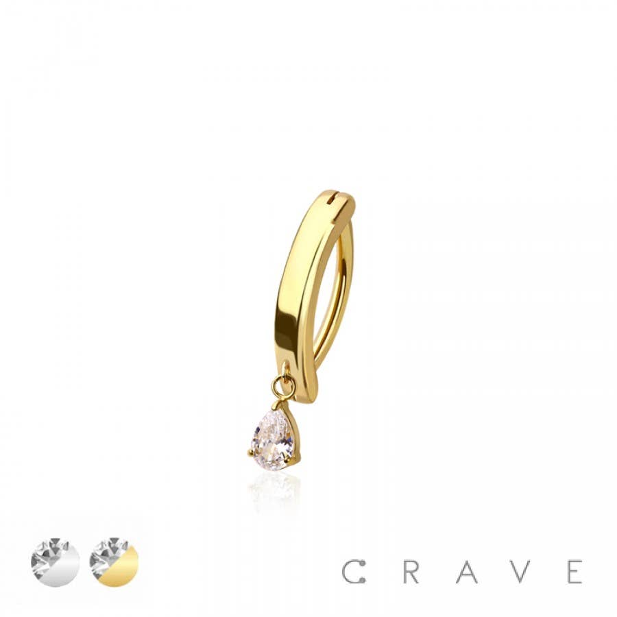 CRAVE - Wholesale Belly Ring - 316L SURGICAL STEEL TEARDROP CZ RAIL CLICKER BELLY RING2
