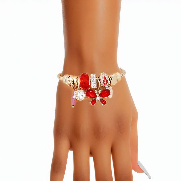 Cable Bangle Red Butterfly Gold Bracelet Women for wholesale by PinktownUSA