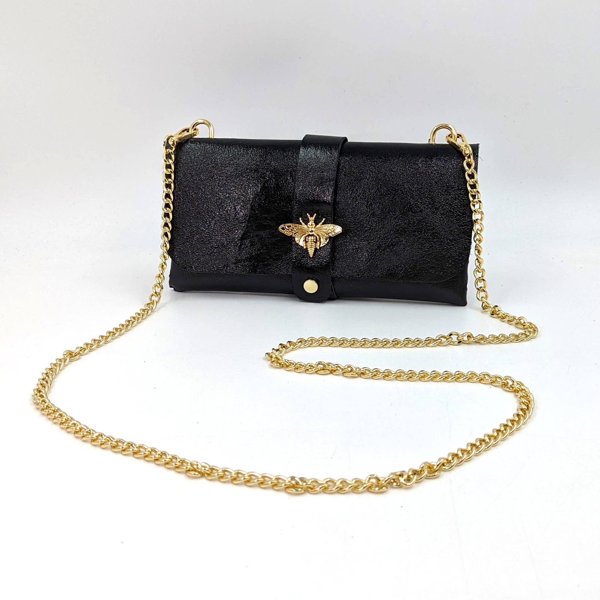 Tempest Designs – bolsa tiracolo - Mulher por atacado – Clutch de couro simples estilo 'Gucci' com abelha, alça removível de corrente dourada em corda5