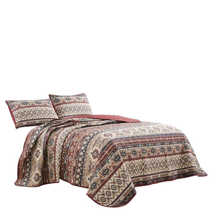 Linen Mart - Wholesale Bedding Set - Southwestern Maroon Desert Quilt Set
