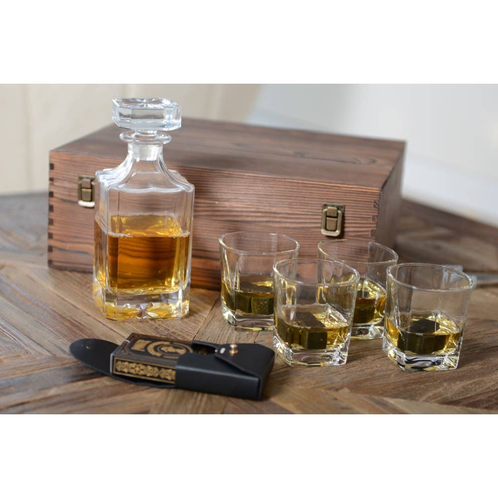 AULICA - Wholesale Cocktail/Liquor Glass - Wooden whisky box with decanter2