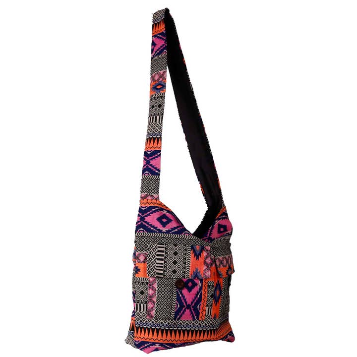 Sunshine Joy – Großhandel Umhängetasche - Damen – Hobo-Tasche mit Jacquard-Reißverschluss Rosa/Orange1