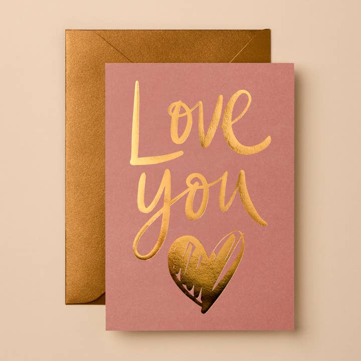 Love You Greetings Card | Modern Foil Stationery for wholesale by Gabrielle & Celine Greetings Cards UK and Europe