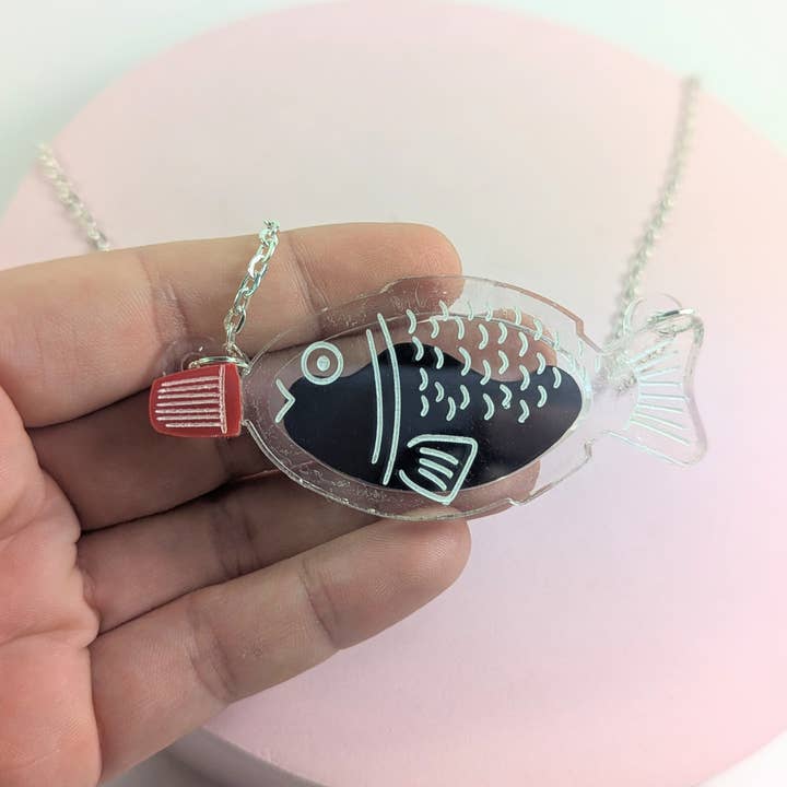 Chikai Shop – wholesale Pendant/charm necklace – Soy Sauce fish container necklace Japanese lover acrylic4