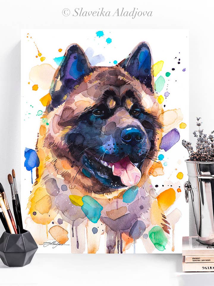 American Akita, Dog Watercolor Painting Print, Cute Pet for wholesale by Slaveika Aladjova