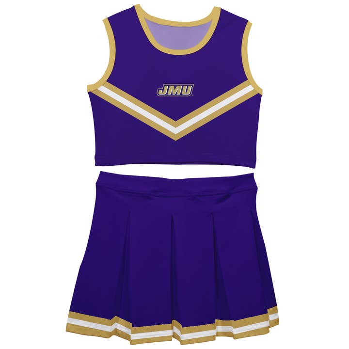 James Madison Dukes Purple Sleeveless Cheerleader Set for wholesale by Vive La Fete