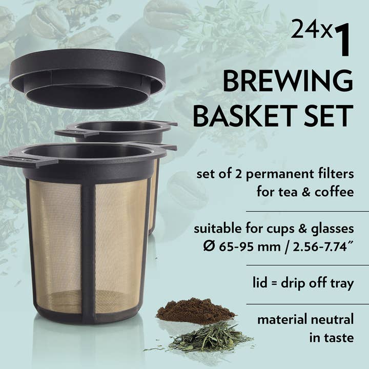 finum - Wholesale Tea Strainer/Infuser - 2 BREWING BASKETS M, Permanent Filter, black1