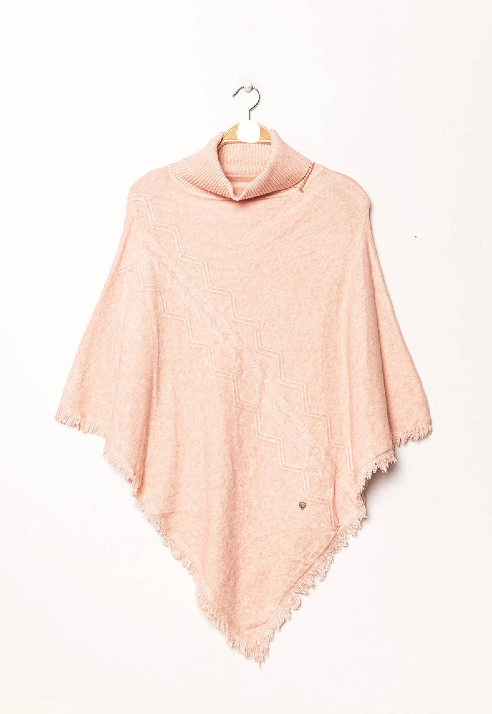 Happy look – Poncho - Mulher por atacado – Poncho Feminino com Gola Alta – Padrão Tecido & Acabamentos com Franjas13