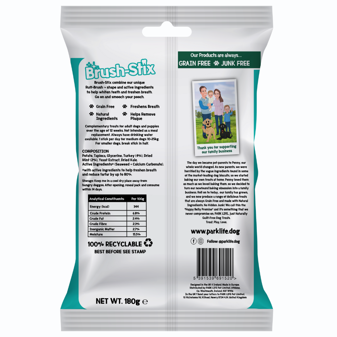 PARK LiFE - Wholesale Pet Supplement - Dog - Brush-Stix Turkey & Peppermint 180g (7x Medium Sticks)4
