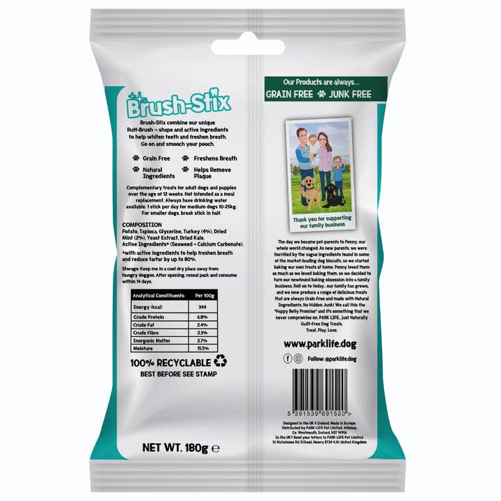 PARK LiFE - Wholesale Pet Supplement - Dog - Brush-Stix Turkey & Peppermint 180g (7x Medium Sticks)4