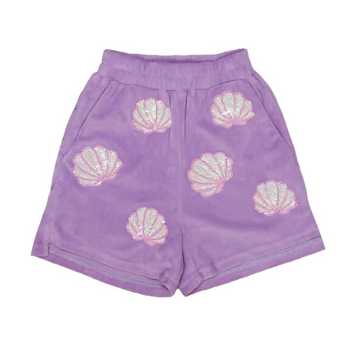 Lavender Terry Cloth Seashell Shorts for wholesale by Belle Cher