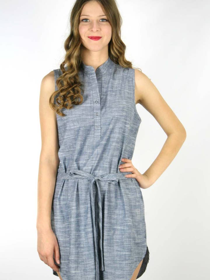 Chambray ärmlös skjortor klänning med självbälte P288 för wholesale av P.S Kate