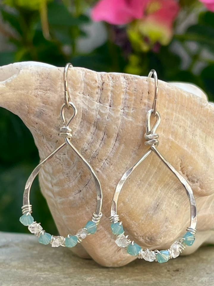 Ocean Jewel Sparkle Pear Hoops for wholesale by Ocean Jewel Santa Barbara