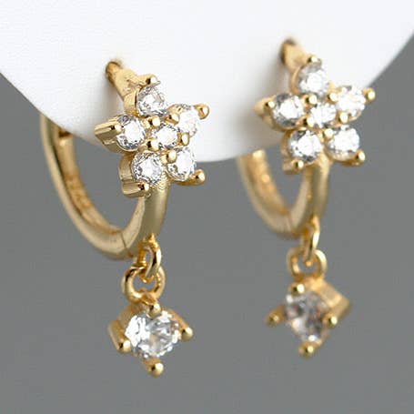 3 Colors Sterling Silver Tiny Flower Hoop Earrings for wholesale by happyzzzsu