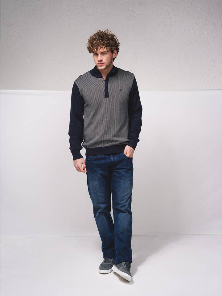 SMF - Wholesale Polo - Men's - 233009 - Bicolor polo with zip