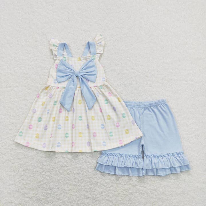 Aier Wholesale - Wholesale Clothing Set - Baby - Sibling Baby Girls Bow Easter Eggs Rompers Dresses Outfits Suits